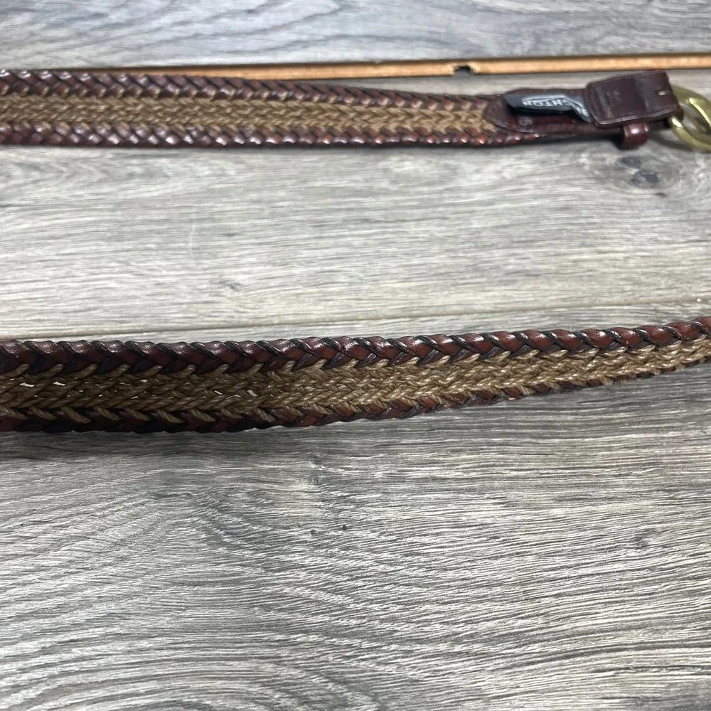 Brighton Belt Mens 38 Brown Woven Leather Brass Buckle Designer Classic Wedding